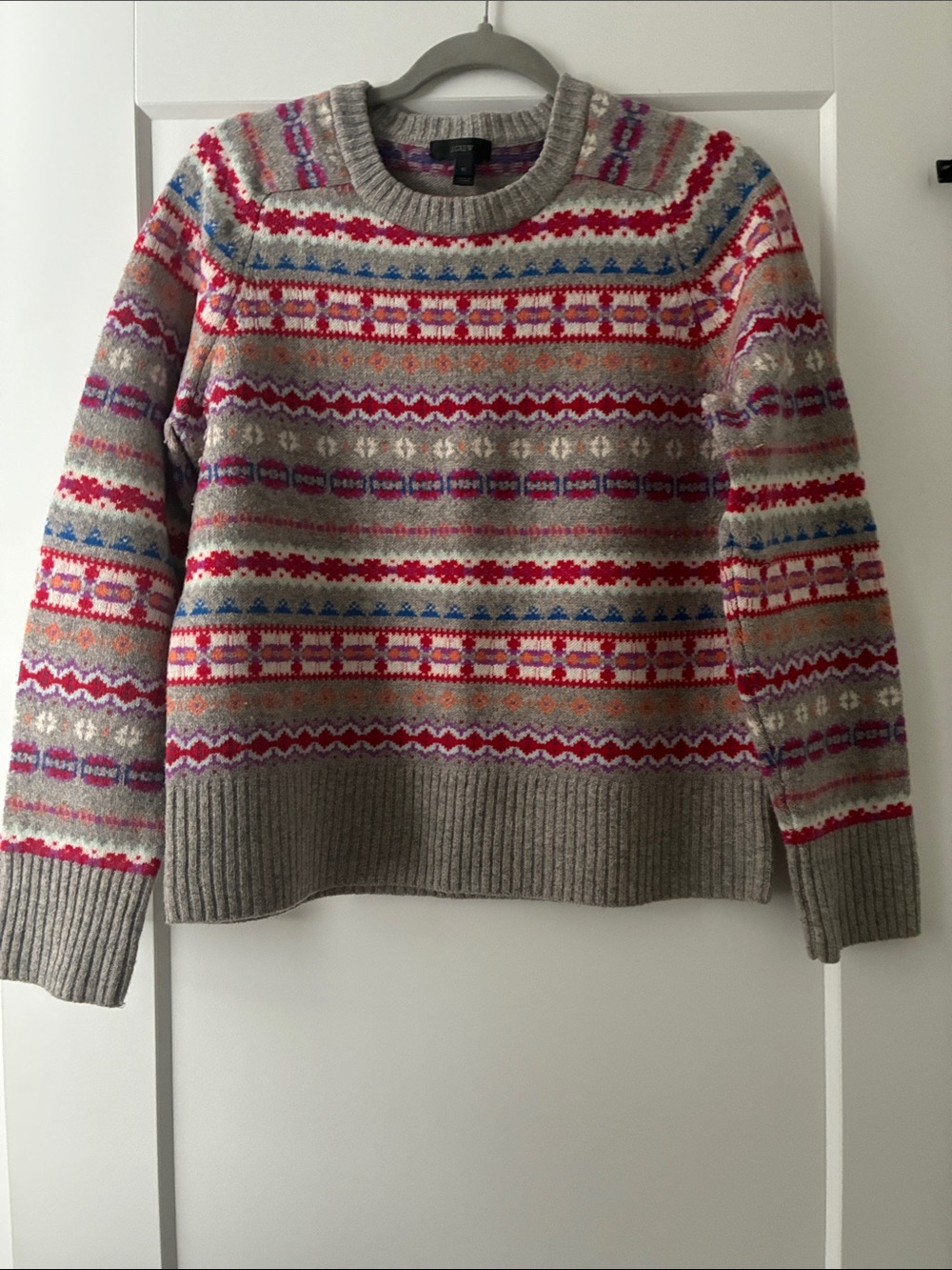 J.Crew Fair Isle Crewneck Sweater with Pink, Red & Blue Accents